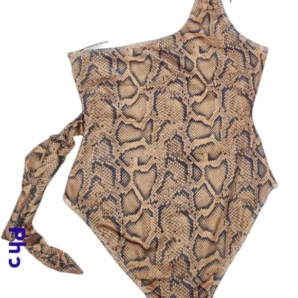 Snakeskin Print One Shoulder One Piece Swimsuit - Sz 1xl - Picture 6 of 9